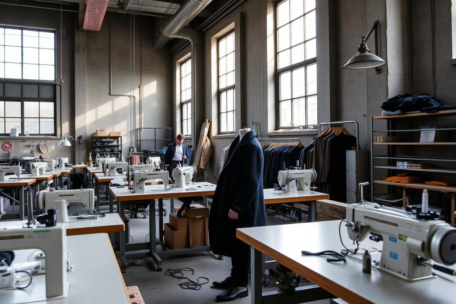 Sayko Textile atelier interior with sewing machines and tailor